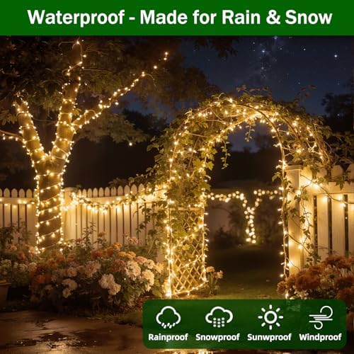 QUHUATU 300 LED 75FT Christmas String Lights Outdoor, 12 Modes, Warm White