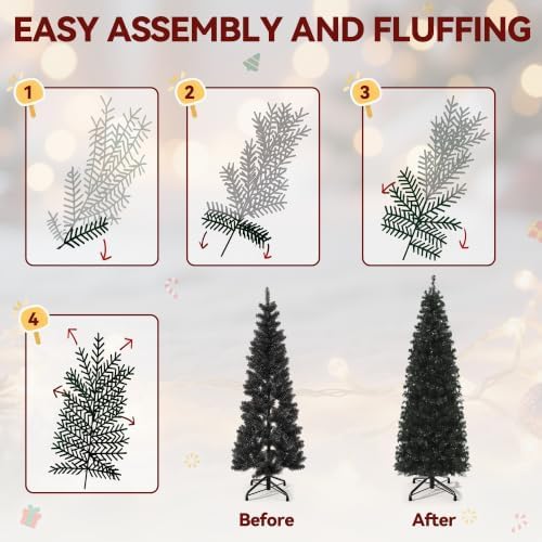 DWVO 7.5FT Pre-Lit Blck Pencil Christmas Tree with 350 Dual-Color LEDs
