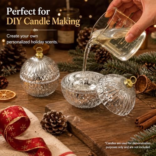 4 Pack 4'' Glass Christmas Candle Jars for Candle Making, Silver