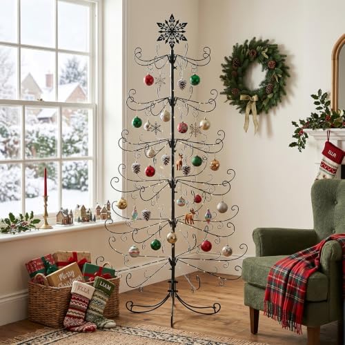 Karl Home 6 ft Wrought Iron Snowflake-Top Ornament Display Tree, Black