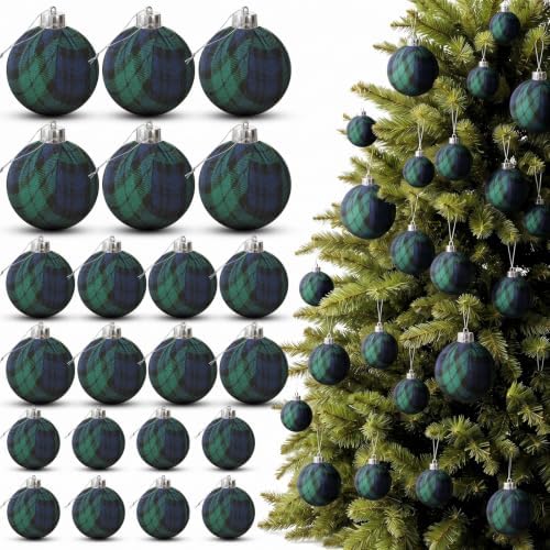 36 Pcs Christmas Tartan Plaid Ball Ornaments, Large Size, Blue