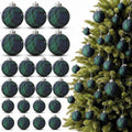 36 Pcs Christmas Tartan Plaid Ball Ornaments, Large Size, Blue