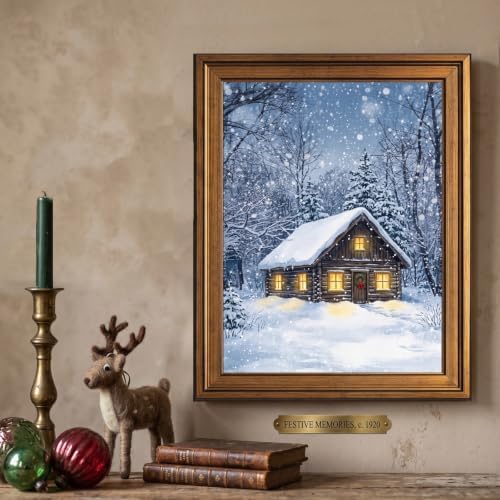 Framed Snowy Cabin Canvas Print Gold Frame Wall Art Inch 24x36