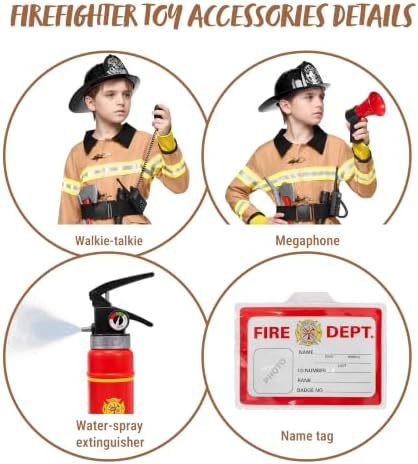 Spooktacular Creations Halloween 14PCS Firefighter Costume for Kids, Boys Fireman Costume with Toys Set for Toddler RolePlay