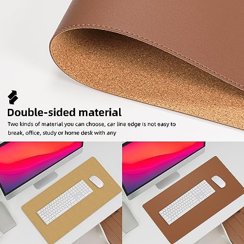 AFIING Leather Desk Mat, Brown, 31.5" x 17", Cork Desk Pad Protector