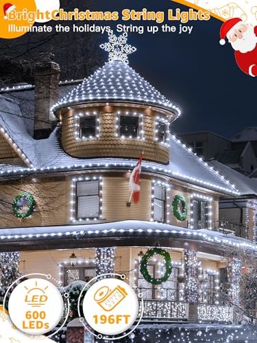 BrightChristmas 600 LED 196 FT Christmas Lights, Waterproof String Lights with Remote and Timer, Christmas Tree Lights with 8 Modes Dimmable, Fairy Lights for Holiday Decor (Cool White)