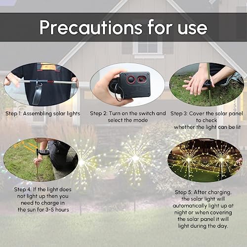 Christmas Solar Garden Firework Lights Outdoor Waterproof 6 Pack Solar Powered Art Stake Twinkle Lighting for Outside Decor, 120 LED Warm White
