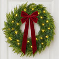 Christmas Decorations, 22 Inch Pre-Lit Christmas Wreath with Red Velvet Bow