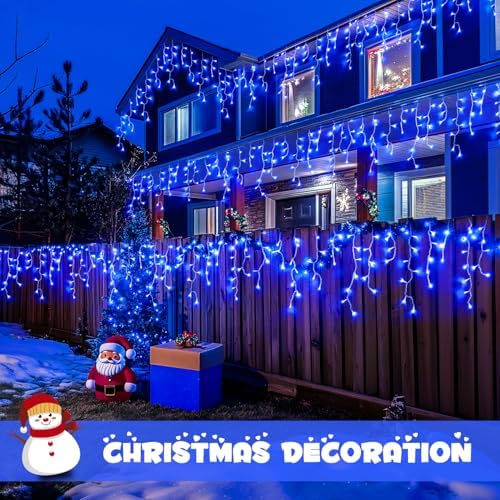 JMEXSUSS 800 LED Blue Icicle Christmas Lights Outdoor