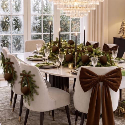 49 Pcs Chocolate Brown Christmas Tree Decoration Set with Velvet Bow Ball
