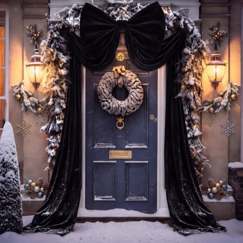 118 x 47 Extra Large Christmas Black Velvet Bows Outdoor