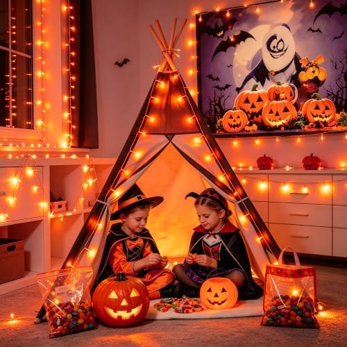 JMEXSUSS 1000 LED Orange Halloween String Lights Outdoor Indoor Plug in