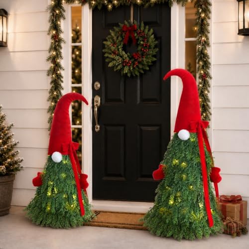 Christmas Decor, 2 Pack Christmas Gnome Topiary Trees, 32 & 27 Inch