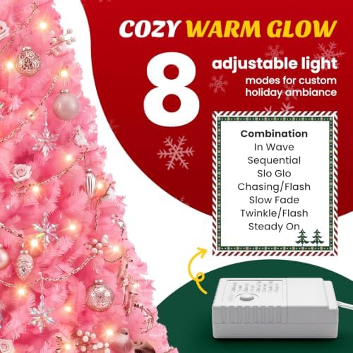 DUMOS 6 Ft Pre-lit Christmas Tree, Pink Artificial Xmas Tree
