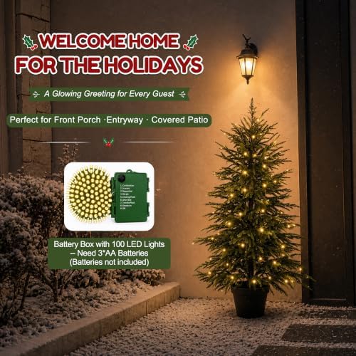 4FT Norfolk Pine Tree with Lights, Artificial Christmas Tree for Xmas Decor