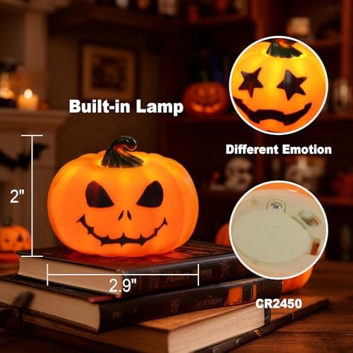Wondise 6Pack Halloween Pumpkin Tea Lights with Remote and Timer
