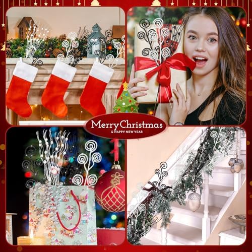 Daifunli 36 Pcs Christmas Tree Pick Spray Ornament, White Black, 17'' 12''