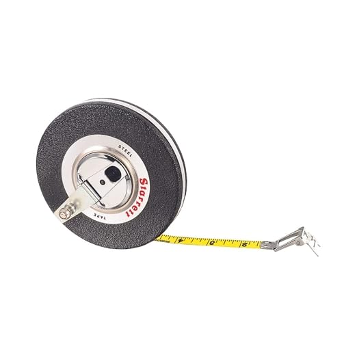 Starrett Closed Reel Long Line Tape with Nylon Rollers, Rewind Mechanism, and Folding Hook Ring - 50' Length, 3/8" Width, 1/16" Graduation, L3 Graduation Style Number - 530CI-600