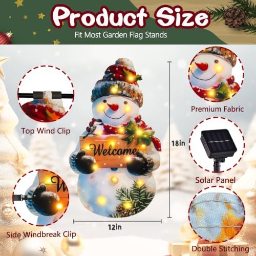 12x18 Solar Christmas Snowman Garden Flag, Outdoor Decor