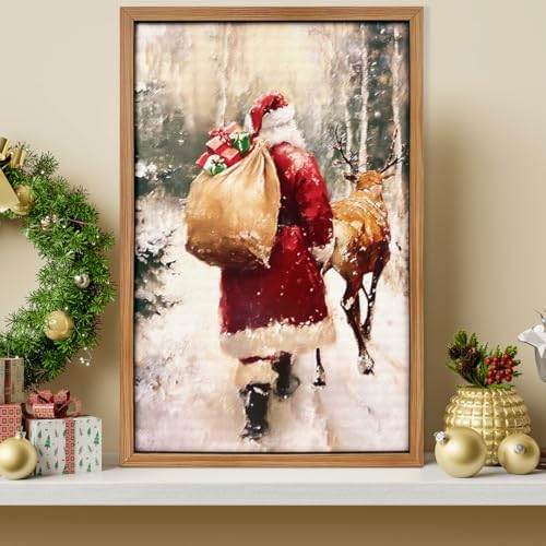 Vintage Christmas Decorations Santa Framed Wooden Wall Art