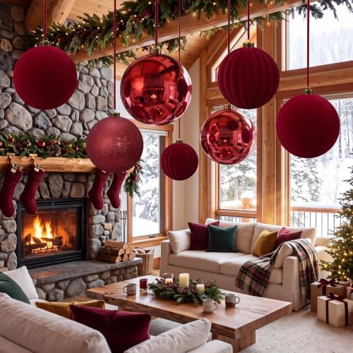 Liliful 8 Pcs 8 Inch Extra Large Christmas Ball Ornaments Decor, Burgundy