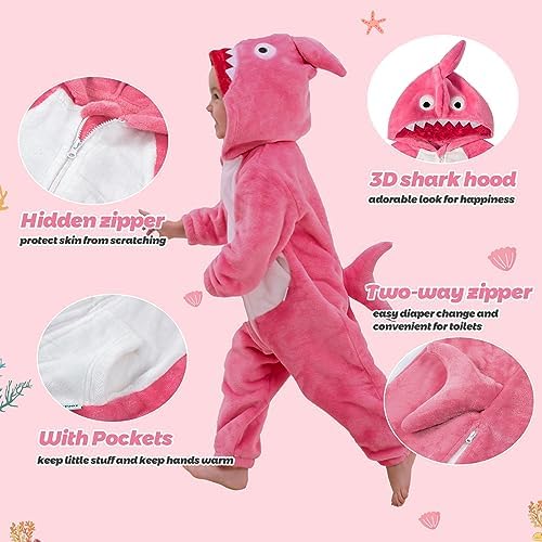 LOLANTA Boys' Girls' Dinosaur Shark Costume Flannel Jumpsuits Animal Onesie