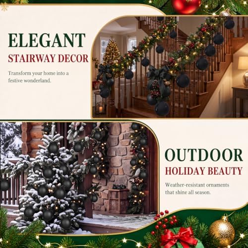 Weysat 12 Pack Large Christmas Plastic Ornaments Yard Tree,Black,6 Inch