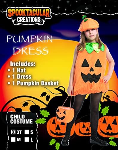 Spooktacular Creations Halloween Pumpkin Costume Kids Child Girls Pumpkin Dress with Hat, Basket for Halloween Dress Up Party