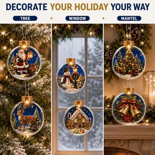 9 Pack Lighted Christmas Ball Ornaments with Flat Acrylic Inserts