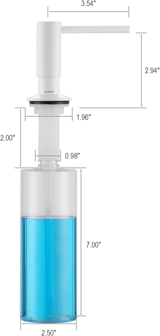 AguaStella ASF026W Bulit in Soap Dispenser Shiny White for Kitchen Sink with Soap Bottle Countertop Pump