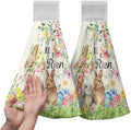 2 Pcs Easter Bunny Hanging Hand Towels He is Risen Rabbits Floral Cross Easter Eggs Kitchen Towels with Hanging Loops Spring Holiday Decorative Dish Cloth Kitchen Tie Towels