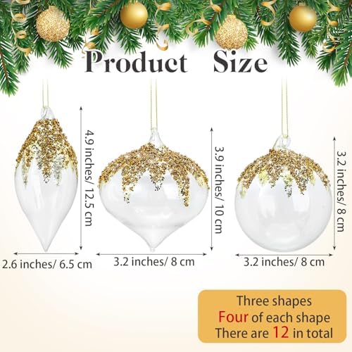 Yerliker 12 Pcs Clear Christmas Glass Ball Ornament Xmas Hanging Decoration