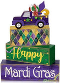 Lineshading 4 Pcs Mardi Gras Tiered Tray Decor Wooden Blocks, Truck