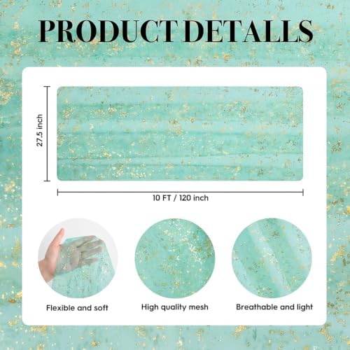 Artoid Mode 6Pcs Turquoise Gauze Gold Table Runner 10FT, Glitter Metallic Foil Sheer Dining Wedding Anniversary Holiday Table Decor for Home Party