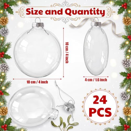 Liliful 24 Pcs Christmas Clear Glass Ornaments Fillable Flat Ball 3.94 Inch for Crafts DIY Craft Fillable Glass Ornament Balls Disc Bulbs for Christmas Tree Party Wedding Home Decor