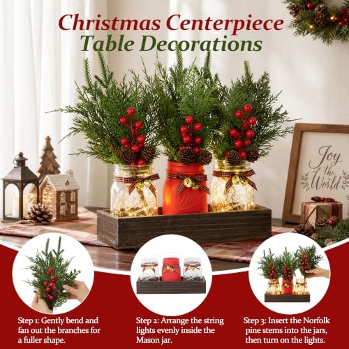 Mason Jar Christmas Table Decor, Winter Xmas Centerpieces for Tables