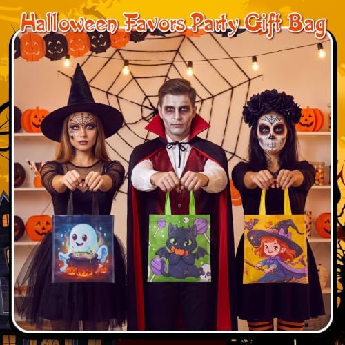 Sweetude 120 Pcs Halloween Tote Bags Bulk Trick Treat Bag with Handles Reusable Non Woven Halloween Treats Party Gift Favors Bags for Kids