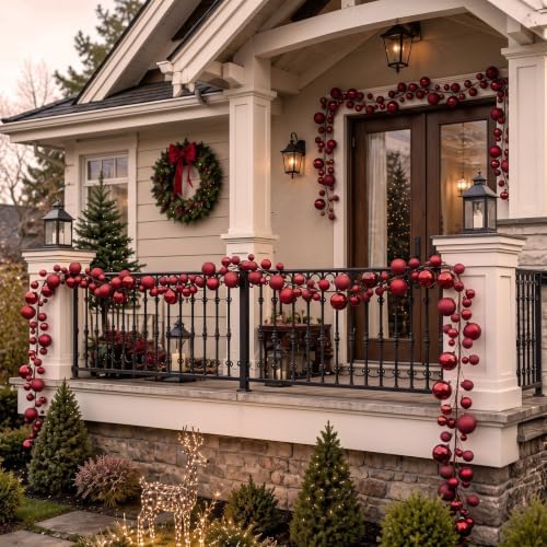 2 Pcs 15 ft Christmas Ball Ornament Garland, Burgundy
