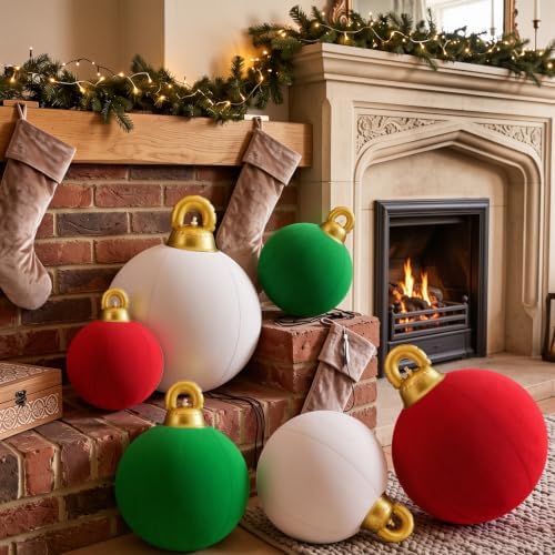 Jenaai 6 Pcs Giant Velvet Christmas Inflatable Ball Ornament 24" 20" 18"