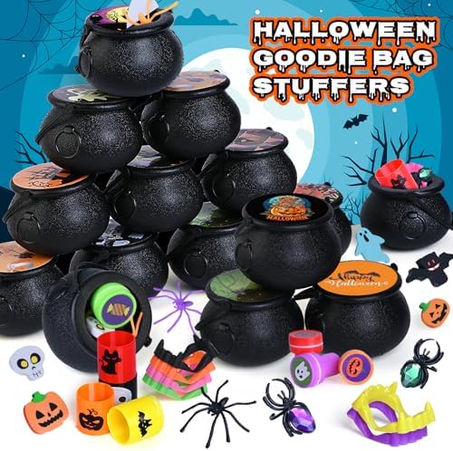 576 PCS Halloween Party Favors, 72 Pack Prefilled Witch Cauldrons With Toys