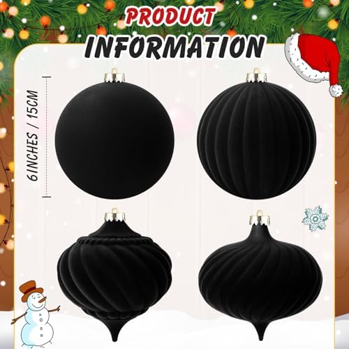 Civaner 4 Pcs Large Velvet Christmas Ball,6 Inch,Black