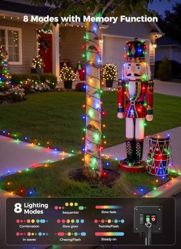 6 Pack 600 LED Solar Christmas Lights Outdoor Waterproof, Multicolor 240 FT