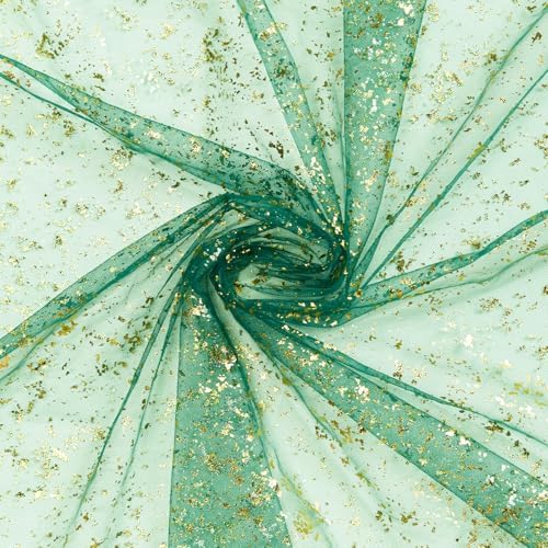 Artoid Mode 6PCS Green Gold Gauze Table Runner 120 Inch 10FT, Glitter Metallic Foil Sheer Dining Wedding Anniversary Holiday Table Decor for Home Party