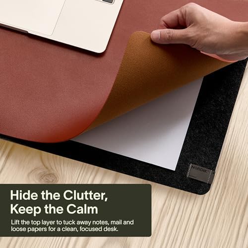 Nordik Felt and Leather Desk Mat - Dual Layer Emberwood Brown 35 x 17 in
