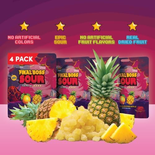 Final Boss Sour, Sour Fruit Chews (4 Pack, Yuzu Pineapple)