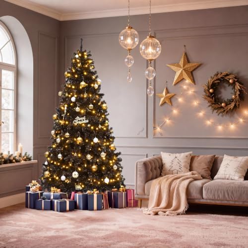 DWVO 6ft Pre-lit Black Halloween Christmas Tree with Remote