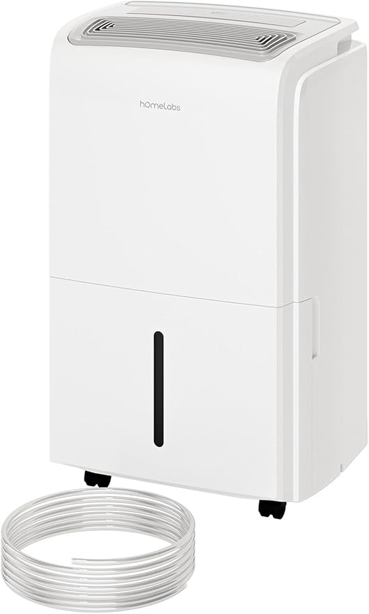 hOmeLabs Dehumidifier 6,000 Sq Ft Rooms (40 Pint MAX 104 Pint at 95°F, 90% RH) with Pump for Home, Office, Basements with Powerful Moisture Removal, Humidity Control, Auto Shut-off, Quiet Operation