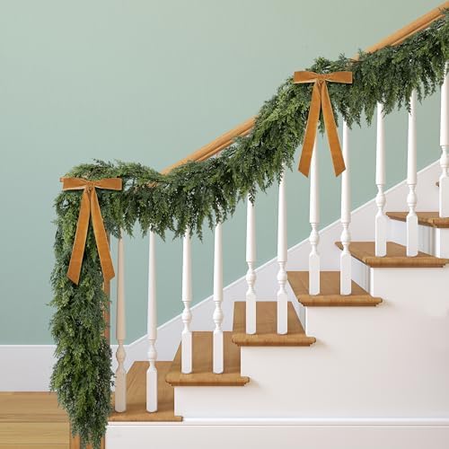 2 Pcs Christmas Norfolk Pine Garlands, 6Ft 2 Color Artificial Cedar Garland