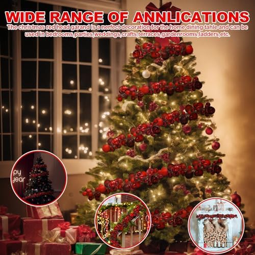 2 Pcs 6 ft Christmas Ball Ornament Garland, Burgundy