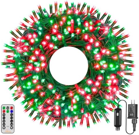 Ollny Christmas Lights, 500LED 164FT Long Christmas Tree Lights with 8 Modes Remote Timer IP44 Waterproof, Outdoor Christmas Lights for Tree House Yard Outside Xmas Decorations (Red+Green)